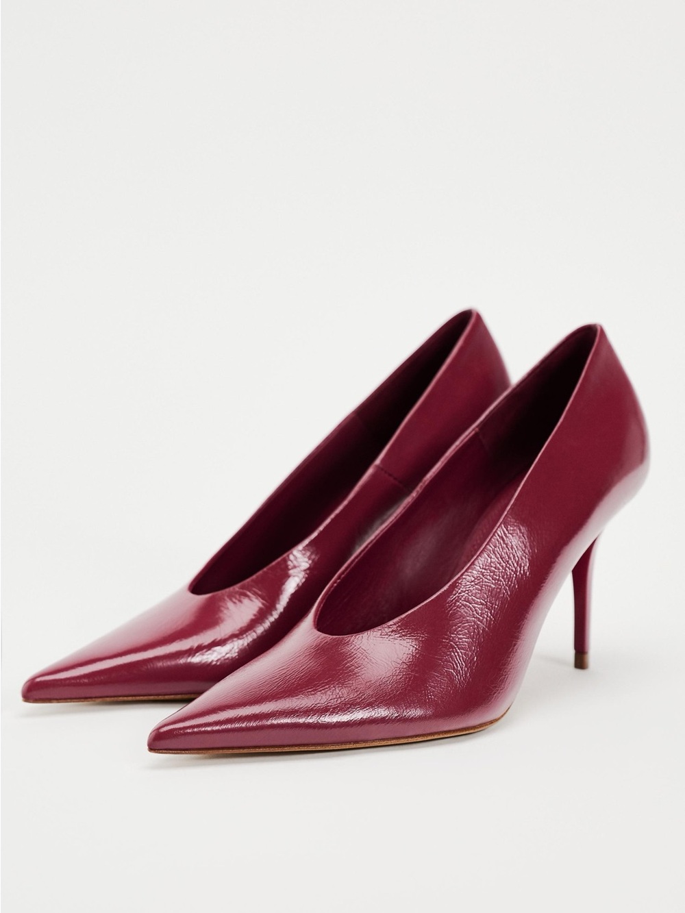 ZARA Wine Pointed-Toe Leather Heels 41, US 10 - Picture 4 of 5